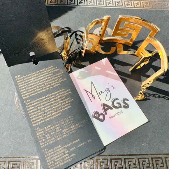 Versace x Fendi: FF Bangle Jumbo Logo Wide Gold Bracelet - Picture 11 of 16